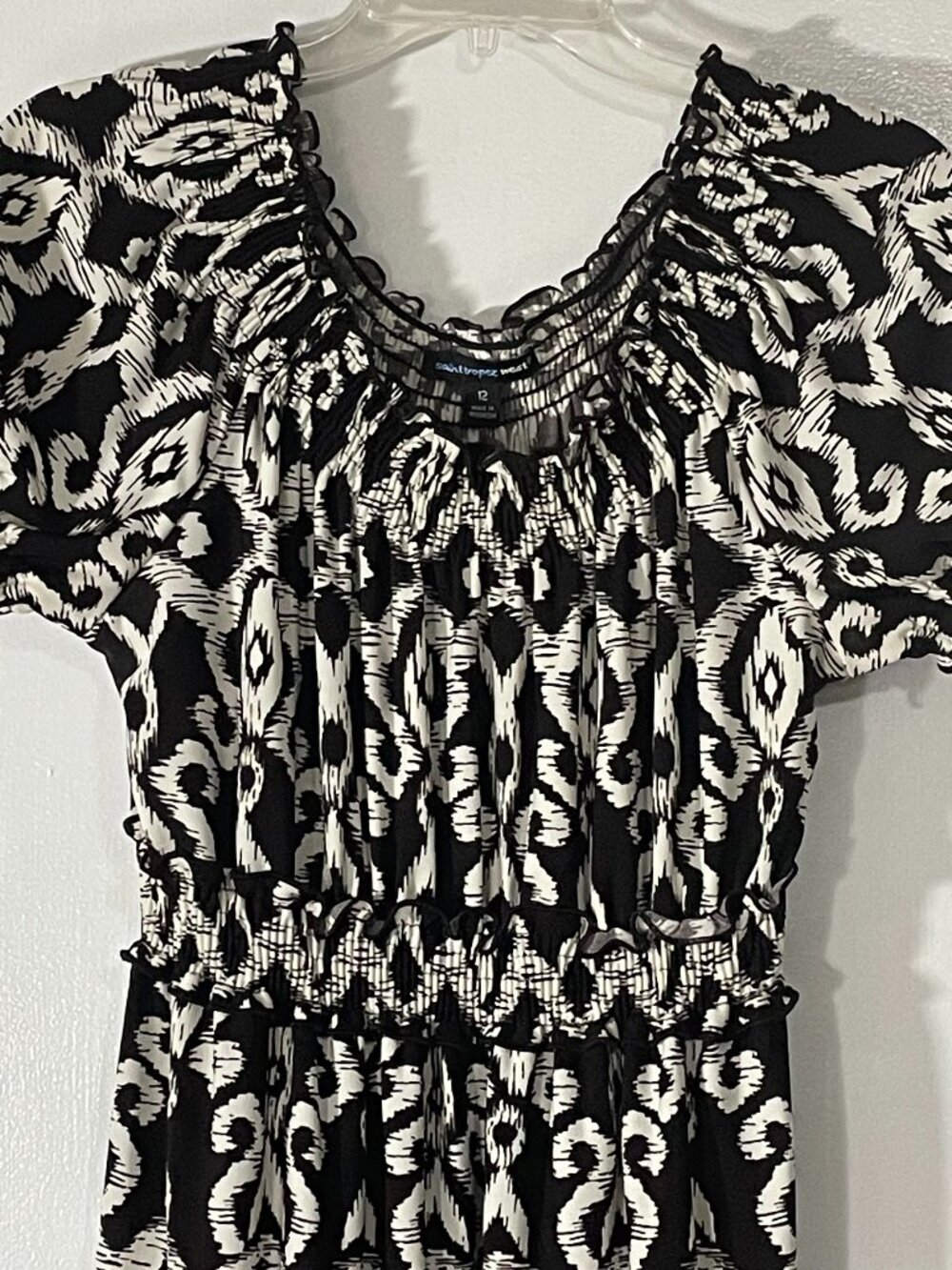 Saint Tropez West Women’s Brown White Green Dress Size 12 Short Sleeve Excellent